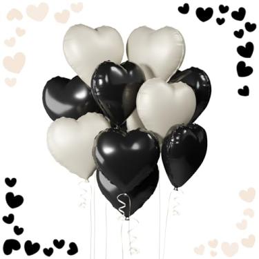 Imagem de Balões de coração de 45,72 cm, 12 peças de balões de coração preto e branco para decoração de chá de bebê no dia dos namorados, casamento, noivado, festa de aniversário