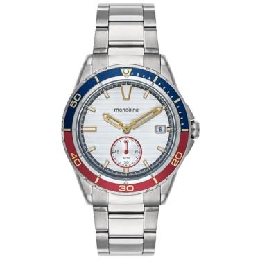 Imagem de Mondaine Relógio Masculino Prata Calendário Detalhes Azul e Vermelho