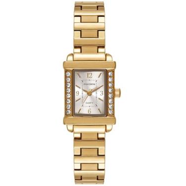 Imagem de Mondaine Relógio Feminino Dourado Metal Quadrado Mostrador Prata