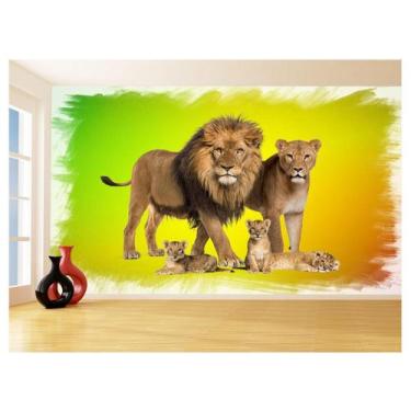 Imagem de Papel De Parede Animais Leão Família Filhotes 3,5M Anm519 - Você Decor
