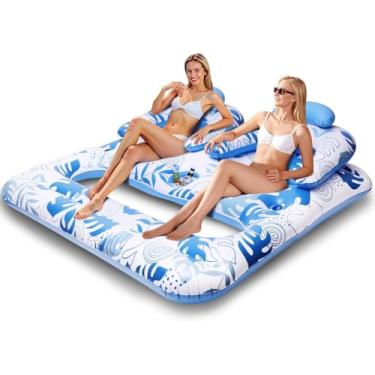 Imagem de Boia inflável de piscina para adultos, extra grande, 2 em 1, boia de espreguiçadeira de piscina para 2 pessoas, boia gigante com porta-copos e encosto, para férias de verão, lagos, praia