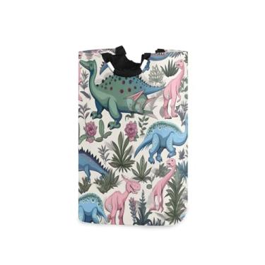 Imagem de Blueangle Cesto de roupa suja dobrável colorido de dinossauro com alças – Saco de cesto de roupa impermeável dobrável | Solução de armazenamento de roupas que economiza espaço para dormitório