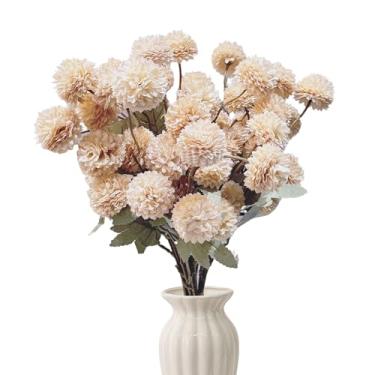 Imagem de 12 peças de flores artificiais de seda falsa para mãe, flores falsas de outono para vaso, flores kiku falsas de 53 cm, mini crisântemos, caules florais de outono, bolas de seda sortidas para decoração