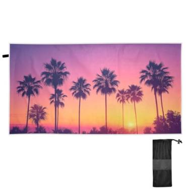 Imagem de ATTX Toalha de praia com silhuetas de palmeira, 79 x 188 cm - Cobertor de microfibra leve de secagem rápida e resistente à areia para piscina, ioga, academia e viagens | Esportes de banho de natação