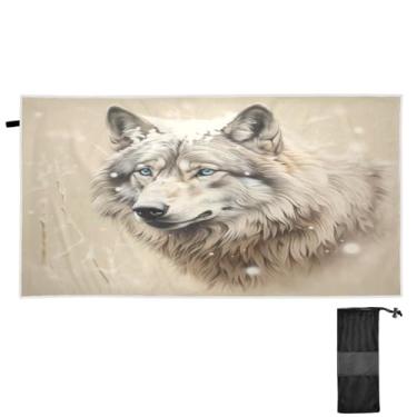 Imagem de Blueangle Toalha de praia de lobo branco - Toalhas de viagem compactas e leves - Toalha de secagem rápida super absorvente para natação, acampamento e férias (360)