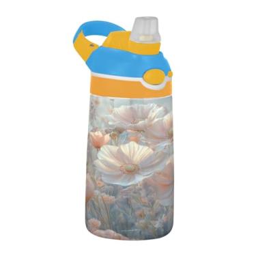 Imagem de Blueangle Garrafa de água com paisagens florais de 473 ml, garrafa de viagem e esportes Tritan reutilizável com canudo e design de tampa de bico pop-up (179)