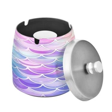 Imagem de Blueangle Cinzeiro de sereia arco-íris com tampa para cigarros, à prova de vento/chuva, aço inoxidável, sem fumaça, inodoro, cinzeiro para uso interno ou externo (503)