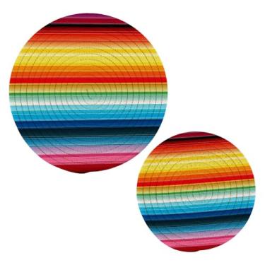 Imagem de Blueangle 2 peças de suporte de panela colorido listrado do México - conjunto de pegadores de panela de tecido redondo - almofadas quentes trançadas de algodão - porta-copos - tapetes de mesa para