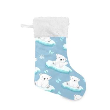 Imagem de GakkiGii Meia grande de Natal com urso polar, decoração de Natal para pendurar na parede da árvore da lareira, 45 x 31 cm