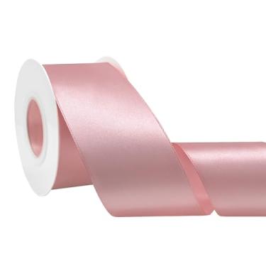 Imagem de Simplegoal Fita de cetim rosa empoeirado de dupla face 5,8 cm x 65 metros fitas de poliéster rosa empoeirado para embrulho de presente fita de tecido para artesanato, buquê de flores, costura, artes,