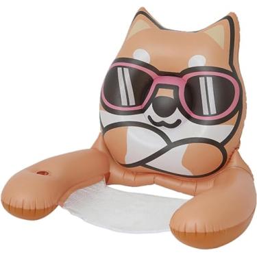 Imagem de Boia Inflável com Design de Animais para Piscina, Praia e Lago,Poltrona Flutuante Infláve, Porta-Copos e Alças, Flutuante Recreativa em 3 Modelos: Tubarão, Gato e Tubarão Azul (Gato)