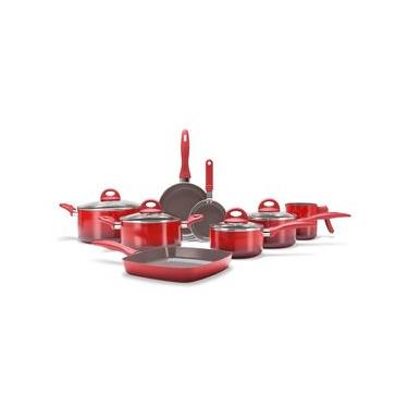 Imagem de Jogo de Panelas Brinox Antiaderente Ceramic Life 8 Peças Smart Plus Vermelho Vermelho
