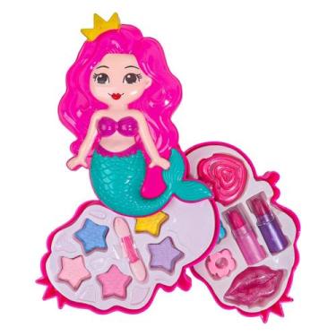 Imagem de Kit De Maquiagem Estojo Duplo Sereia Criança Menina Infantil Portátil 