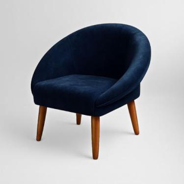 Imagem de Poltrona Cadeira Moderna Estofada em Veludo para Sala de Espera Confortável e Resistente — Estrutura Reforçada (Azul)