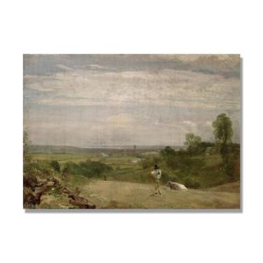 Imagem de NHLDZYH Impressão em tela estilo John Constable, (Manhã de verão), painel de tela de paisagem romântica, decoração de parede com tema de natureza para quarto ou escritório. 30 x 42 cm. Somente tela