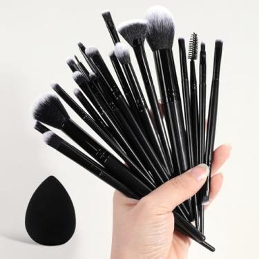 Imagem de Conjunto de pincéis de maquiagem de 20 peças com 1 esponja de beleza - ideal para maquiagem diária e ocasiões especiais (preto)
