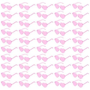 Imagem de Fengek 50 peças de óculos de sol em forma de coração, sem moldura, transparentes, lembrancinhas de festa para mulheres, rosa, 5.5 x 5.6 inch