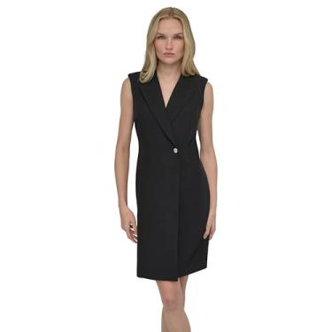 Imagem de DKNY Minivestido blazer feminino sem mangas com gola e gola, Preto, 46