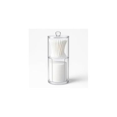 Imagem de Porta Disco de Algodão e Cotonetes, Transparente, Plástico, Compartimento Duplo, 17cm x 7cm, 85g, Organizador para Banheiro