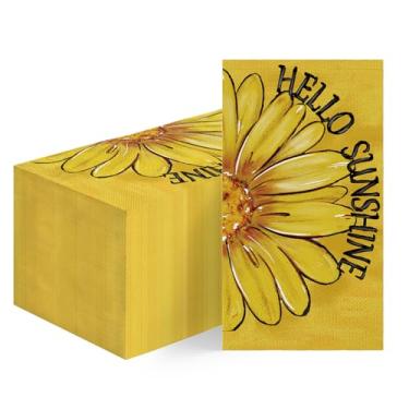 Imagem de Horaldaily 100 guardanapos decorativos de papel descartáveis de primavera verão, toalha de mão de margarida amarela para festa, almoço, jantar, cozinha, decoração de banheiro
