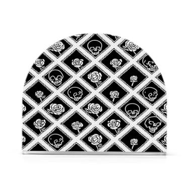 Imagem de Wassud Porta-guardanapos acrílico caveiras e rosas, dispensador de guardanapos de papel moderno em forma de U para mesa, cozinha, sala de jantar, bancada 1 peça (comporta 50-60 guardanapos)