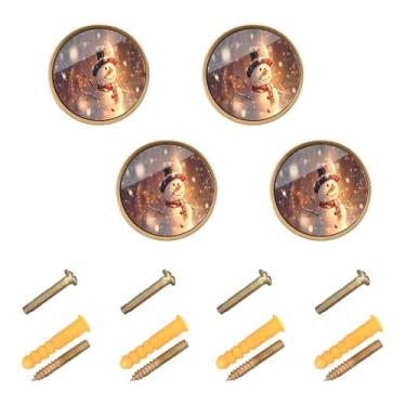 Imagem de CEBUGI Conjunto de 4 puxadores de armário de árvore de Natal e boneco de neve com parafusos puxadores de armário de cozinha para gaveta porta guarda-roupa cômoda