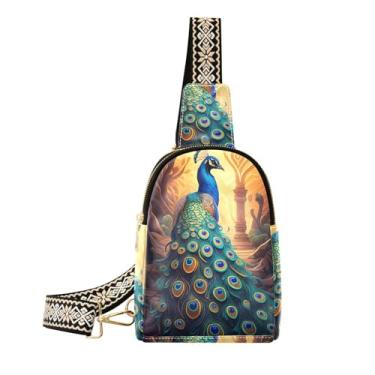 Imagem de CEBUGI Pequena bolsa tiracolo de couro colorida pavão para mulheres, pochete transversal para trilhas, viagens ao ar livre