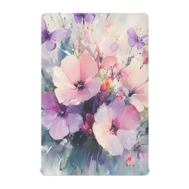 Imagem de xigua Lençóis de berço com buquê floral em aquarela para meninas e meninos, lençol macio e respirável adequado para berço padrão e cama infantil 71 x 132 cm