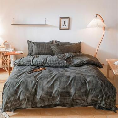 Imagem de Jogo de cama preto e branco com estampa de xadrez floral, capa de edredom, fronha, lençol de cama solteiro queen king, 01, capa 200 x 230 cm, 4 peças