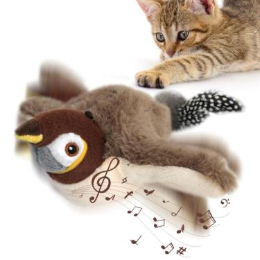 Imagem de LGGbaodan Brinquedos de gato de pássaro chilrear com asas batendo, 2026 novo brinquedo de gatos voadores, simulação de voo, pardal elétrico, tremendo, caça, brinquedo para ambientes internos (marrom)