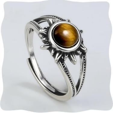 Imagem de Ladywowu Anel de olho de tigre, anel de olho ajustável para mulheres e homens, joia de pedra preciosa natural única Boho Hippie