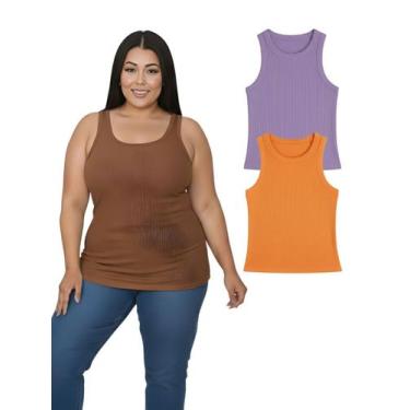 Imagem de Kit Com 2 Regatas Ribana Feminina Plus Size Cor:ColoridoTamanho:Único 