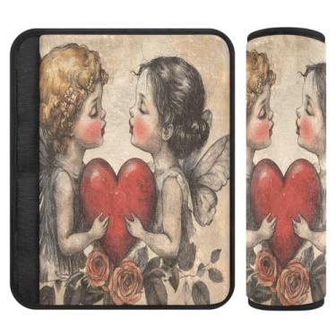 Imagem de Burbuja Capa para cinto de segurança de carro Valentine Cupid Protetor de cinto de segurança de carro macio confortável para alça de ombro de assento de carro, 1 par médio