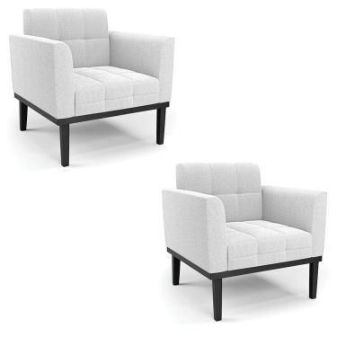 Imagem de Poltrona Sala Base Madeira Fixa Pto Kit 2 Elisa Bouclê D03 - D?rossi Cor Off White