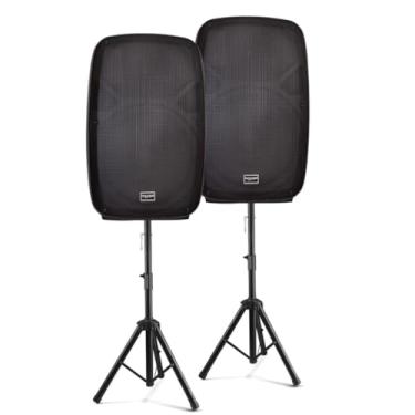 Imagem de Kit 2 Caixas De Som Ativas Donner Nova800 15 800w + 2 Tripé Preto Eventos, Palcos Igrejas