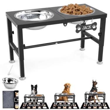 Imagem de SHAINFUN Tigelas elevadas para cães com tapete para cães médios e grandes, suporte de tigela elevada para cães com altura ajustável com duas tigelas de 1,927 g, suporte para tigela de água e comida