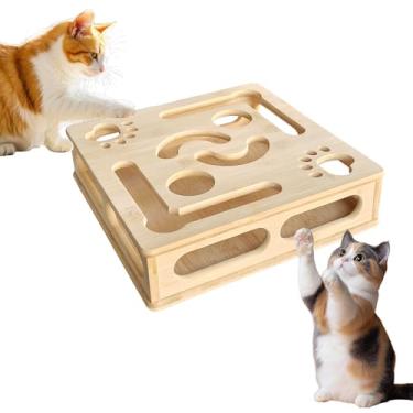 Imagem de Brinquedo de quebra-cabeça para arranhar gatos 2026, caixa de armazenamento de madeira com bolas, lixa de unha específica para moagem de garras, exclusivo para gatos internos, brinquedo multifuncional