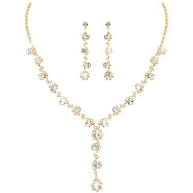 Imagem de yuxiaoyu Conjunto de joias de casamento para noiva brilhante strass acessórios de formatura para mulheres joias de cristal brilhante noiva noiva baile fantasia brincos conjuntos de pulseiras para