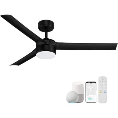 Imagem de cumilo Ventiladores de teto inteligentes de 132 cm com luz e controle remoto, luzes LED reguláveis, motor CC silencioso, controle via WIFI Alexa Google App, ventiladores de teto modernos para