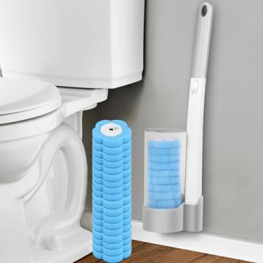 Imagem de Kit de limpeza de escova de vaso sanitário com refis de escova de vaso sanitário 18/24, escova de limpeza de vaso sanitário montada na parede com alça adesiva para vaso sanitário, suporte de