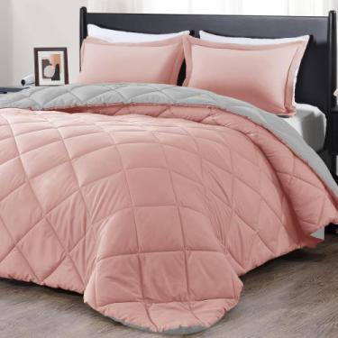 Imagem de Conjunto de edredom de luxo King Size rosa e cinza, 3 peças - downluxe
