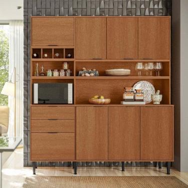 Imagem de Armário De Cozinha Viena 7 Portas 3 Gavetas E Adega Para 4 Garrafas Jequitibá - Lukaliam