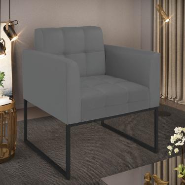 Imagem de Poltrona Sala Decorativa Elisa Base Industrial Preta Sintético Grafite D03 - D'Rossi