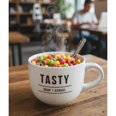 Imagem de Caneca Jumbo 750ml para Sopa e Cereal, Cerâmica Branca, Design Moderno com Alça