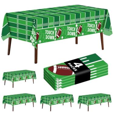 Imagem de JHDZDHY Pacote com 4 toalhas de mesa de futebol descartáveis de plástico para decoração de festa de futebol, toalha de mesa retangular para decoração de tema de festa, suprimentos 137 x 272 cm (verde)