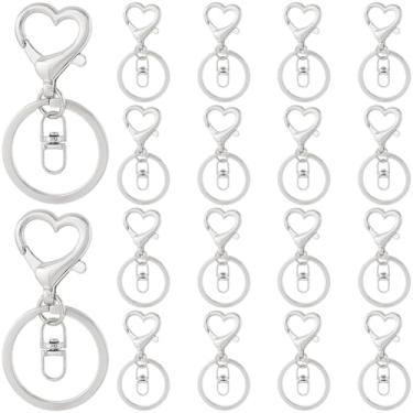 Imagem de SOFPLATE 1 caixa 20 peças chaveiro garra lagosta coração fecho giratório liga de prata corrente de metal pequenos ganchos de pressão kits de fivelas de gatilho acessórios para chaves de carro cordões