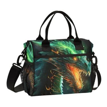 Imagem de GAIGEO Lancheira isolada com cabeça de dragão verde fogo com alças, pequenas bolsas térmicas isoladas, lancheira feminina isolada, P