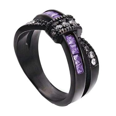 Imagem de Design de cinto banhado a ouro preto alianças de casamento femininas corte princesa vermelho CZ strass anel de noivado, Metal strass Metal, Zircônia cúbica