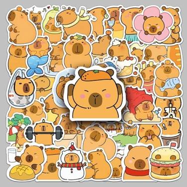 Imagem de Pacote de adesivos adoráveis de capivara, 50 peças, decalques de animais de desenho kawaii para personalizar laptop, garrafa de água, skate, capa de telefone, decoração de diário