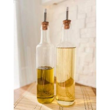 Imagem de Kit 2 Galheteiros de Vidro 500ml | Bico Dosador Cortiça | Vinagre | Azeite | Óleo